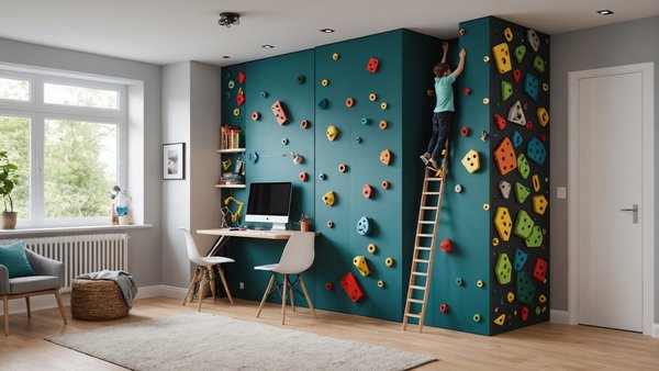 Comment intégrer astucieusement un mur d"escalade pliable dans la chambre d"un adolescent ?
